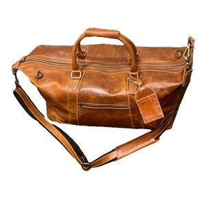 Viosi Genuine Leather Travel Duffel Bag Oversized Weekend Luggage Unisex Brown